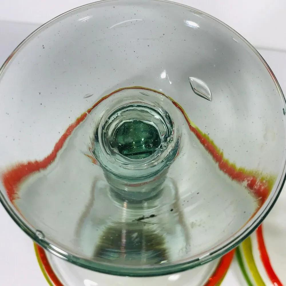 Handblown 2 Mexican Margarita Glasses Raised Striped Cocktail Bar Bubbles